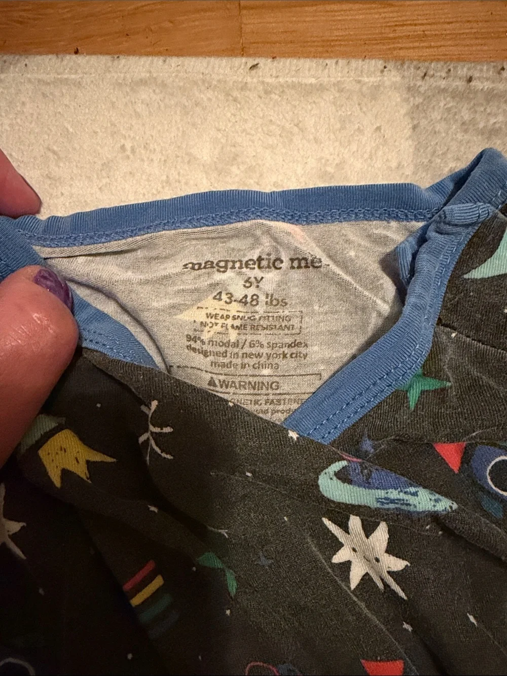 Magnetic Me Space Rocket Pajama Set - Gray with Blue Trim